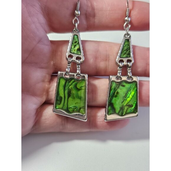 Jewelry - **Sale** Silver tone green abalone earrings